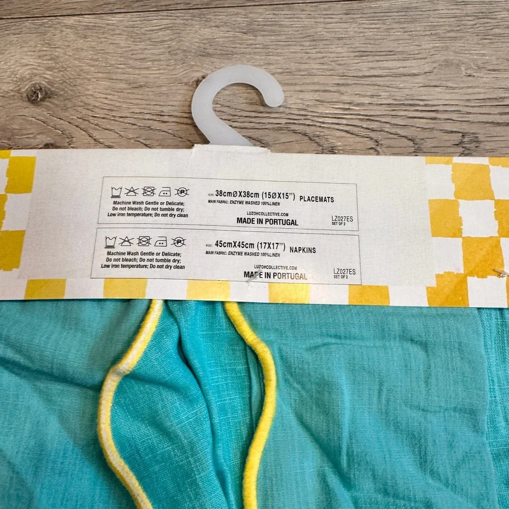 NWT LUZOH COLLECTIVE Portugal Placemats & Napkins Set of 2 Linen Teal‎